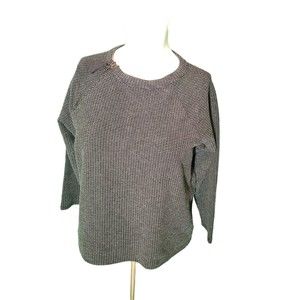 Lilla P Gray Sweater Sweatshirt Textured Cotton Jersey Asymmetric Zipper Sz XS
